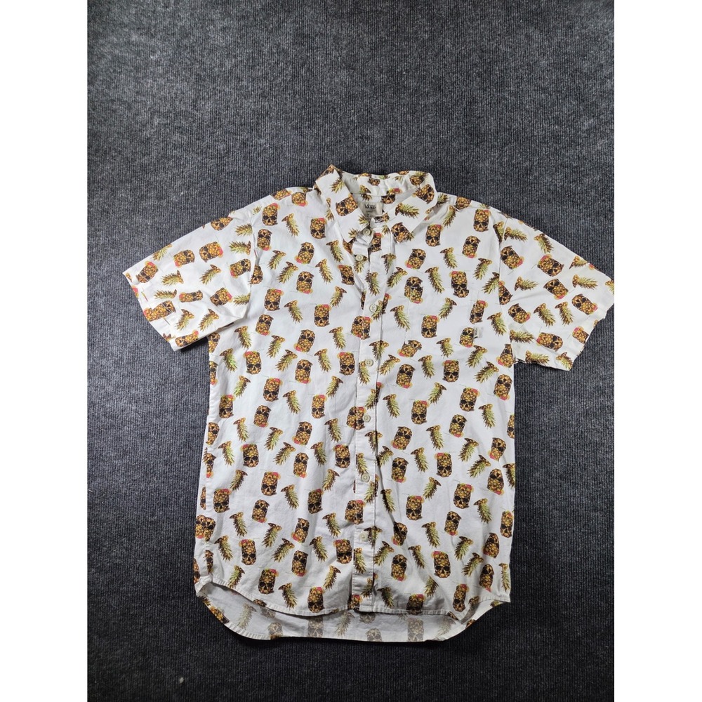 Vans Mens Large Pineapple Skull‎ Graphic Short Sleeve Button Down Shirt White